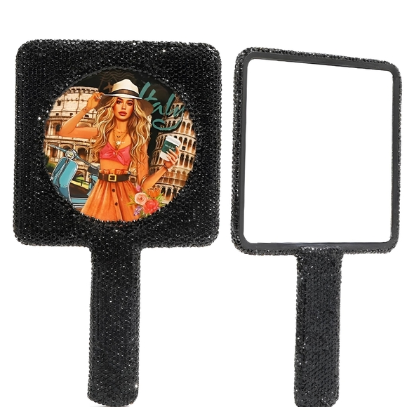 Nicole Lee Rhinestone Encrusted Handheld Round Face Mirror Beauty Vanity Travel - Picture 4 of 14